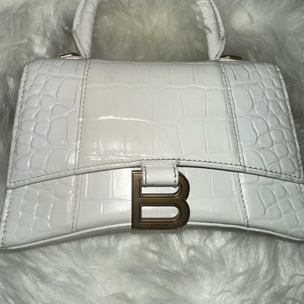White Crocodile Embossed Handbag